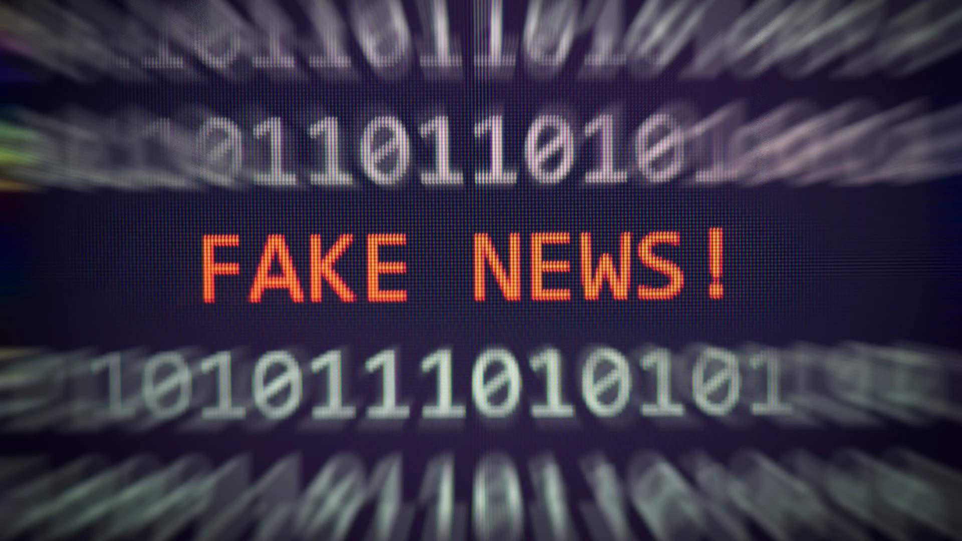 Grafisk illustration af computer kode-tal og en tekst, hvor der står fake news