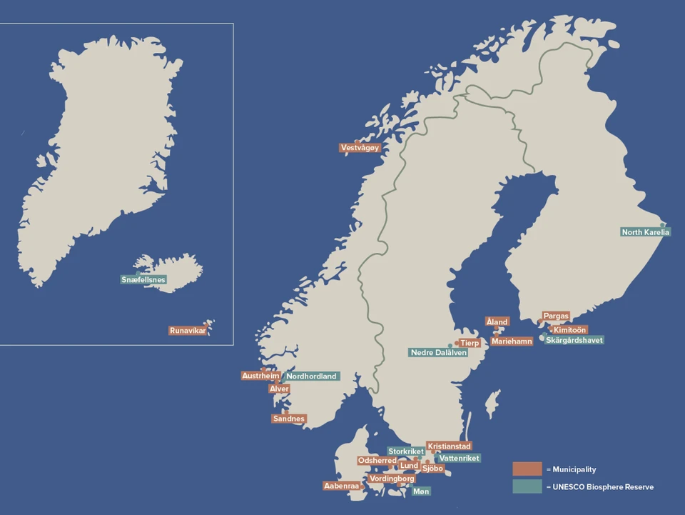 Map showing the participants in the Nordic Nature Network